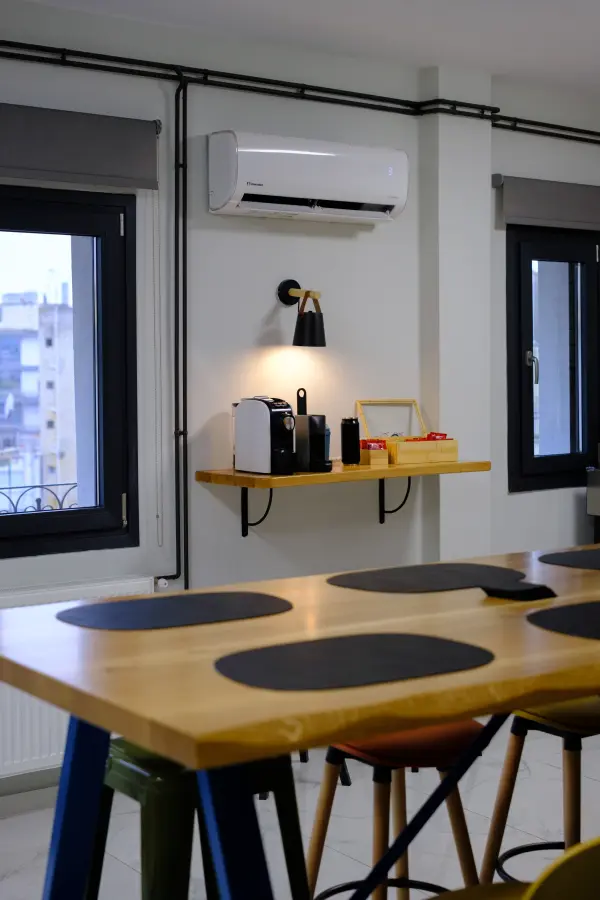 Comfortable seating area for breaks and casual work
