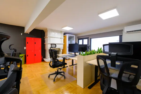 Professional standing desk with ergonomic setup